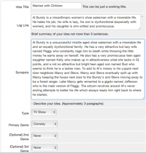 Completed sample of a TV show and reality show idea pitch form
