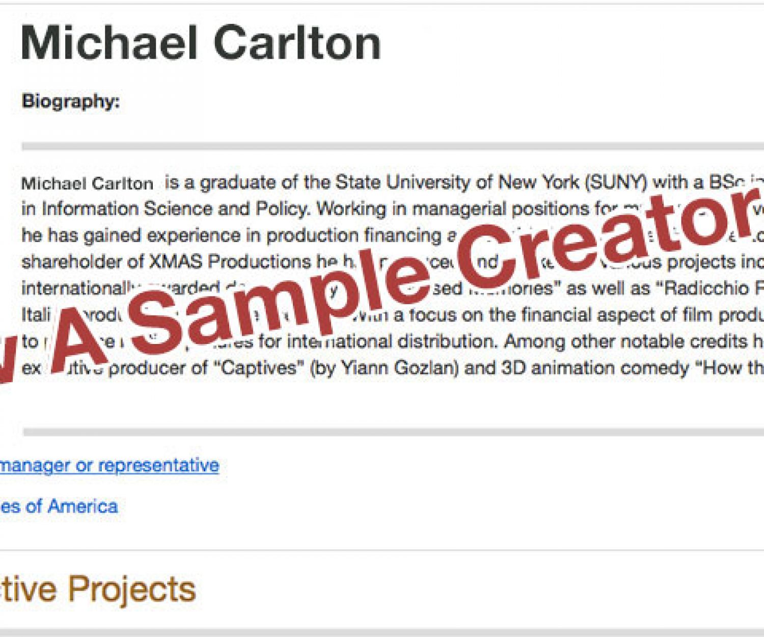Sample Creator Page Profile